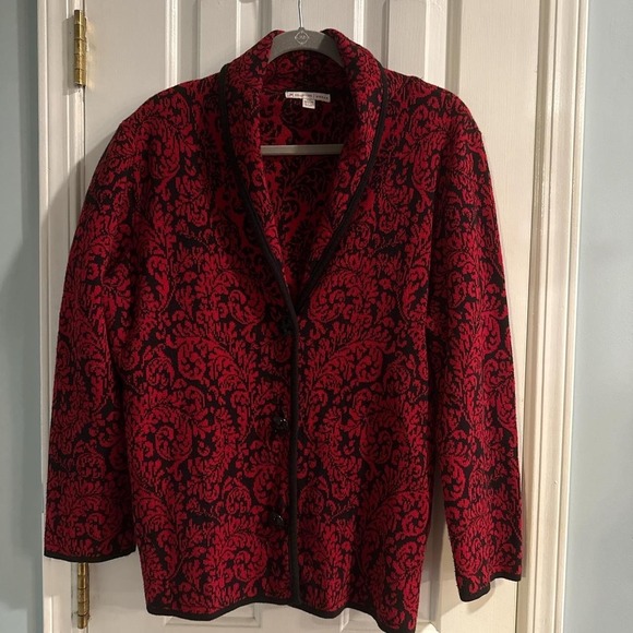 JM Collection Sweaters - JM Collection Red and Black Cardigan with cute buttons
